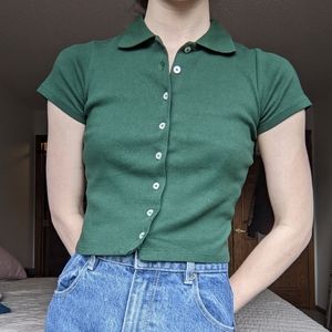John Galt forest green button up baby tee
